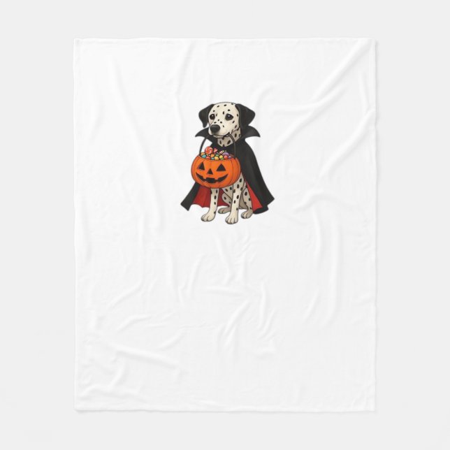 Dalmatian Halloween Vampire Hund med Pumpkin Korg Fleecefilt (Framsidan)