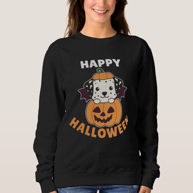 Dalmatian Happy Halloween Pumpkin Bat Dogs T Shirt (Framsida)