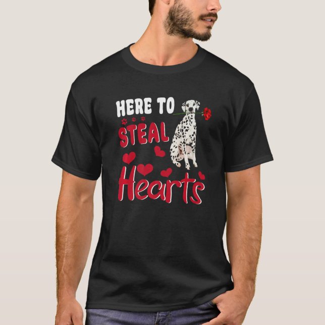 Dalmatian Here To Steal Hearts Funny Dog Valentine T Shirt (Framsida)