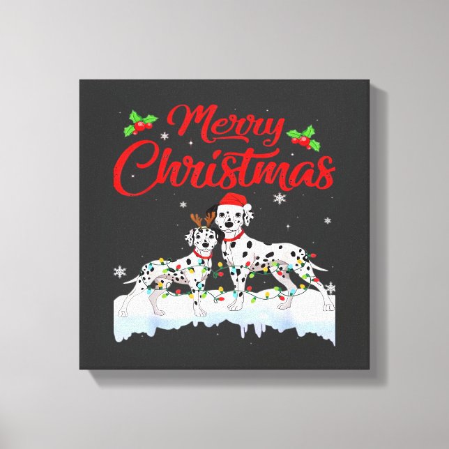 Dalmatian Hund Julbelysning Tomtehatt Jul Hund  Canvastryck (Framsida)
