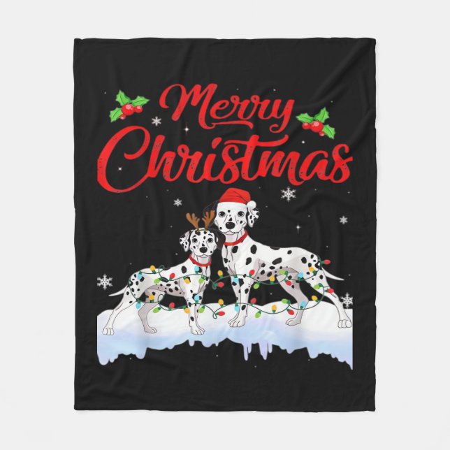 Dalmatian Hund Julbelysning Tomtehatt Jul Hund  Fleecefilt (Framsidan)