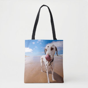 Dalmatian hund på strand tygkasse