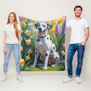Dalmatian Hund Vår blommor Painting Fleecefilt