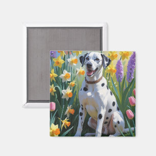 Dalmatian Hund Vår blommor Painting Magnet