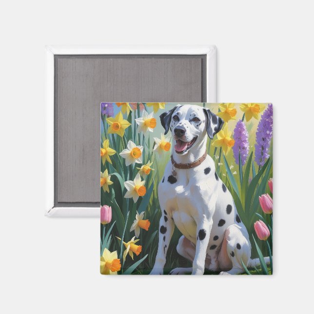 Dalmatian Hund Vår blommor Painting Magnet (Front/Back)