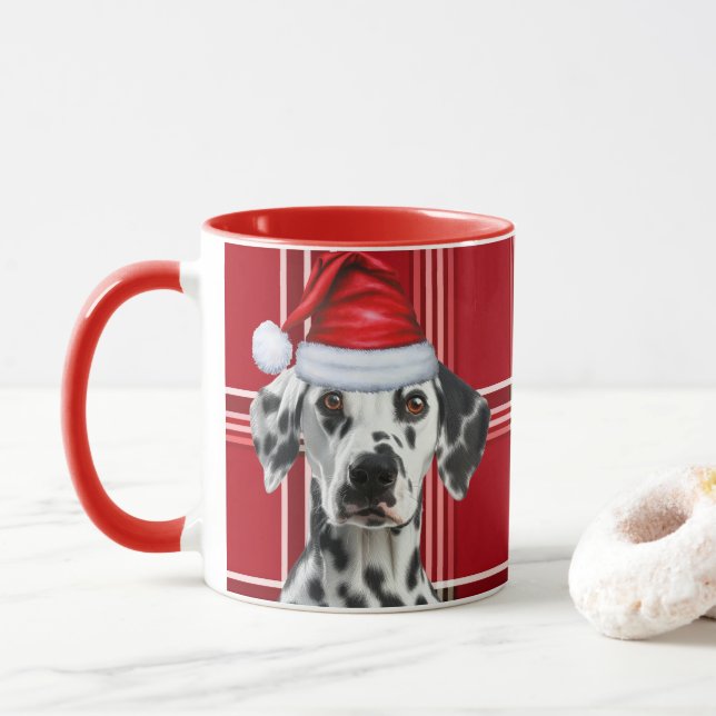 Dalmatian Hundälskare Röd Holiday Rutig Jul Mugg (Med munk)
