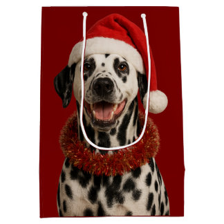 Dalmatian in a santa hat Christmas gift bag 