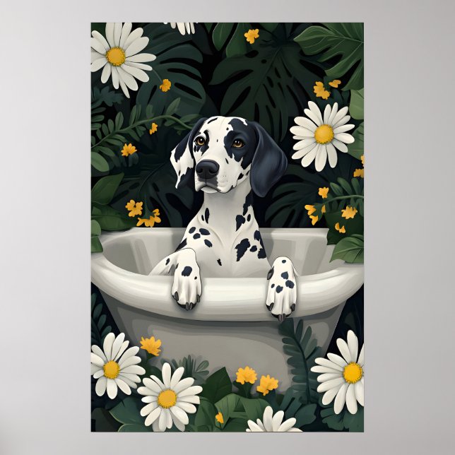 Dalmatian In Bathtub Poster, Funny Dog Poster (Framsidan)