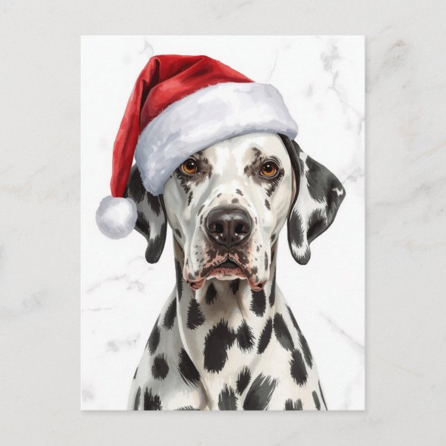Dalmatian in Santa Hat Watercolor Xmas Helg Vykort (Framsida)
