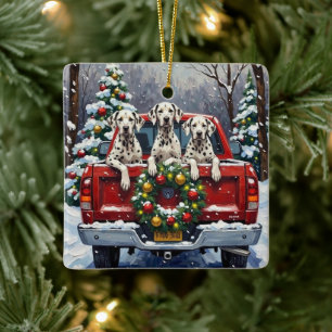 Dalmatian Jul Röd Lastbil Holiday Julgransprydnad Keramik