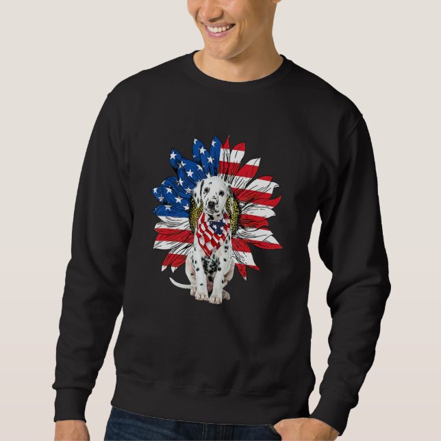 Dalmatian Patriot American Flag Sunflower Independ Lång Ärmad Tröja (Framsida)