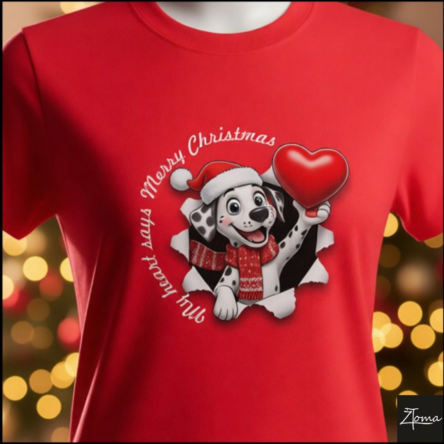 Dalmatian Puppy Christmas Heart Scarf Graphic T Shirt (Skapare uppladdad)