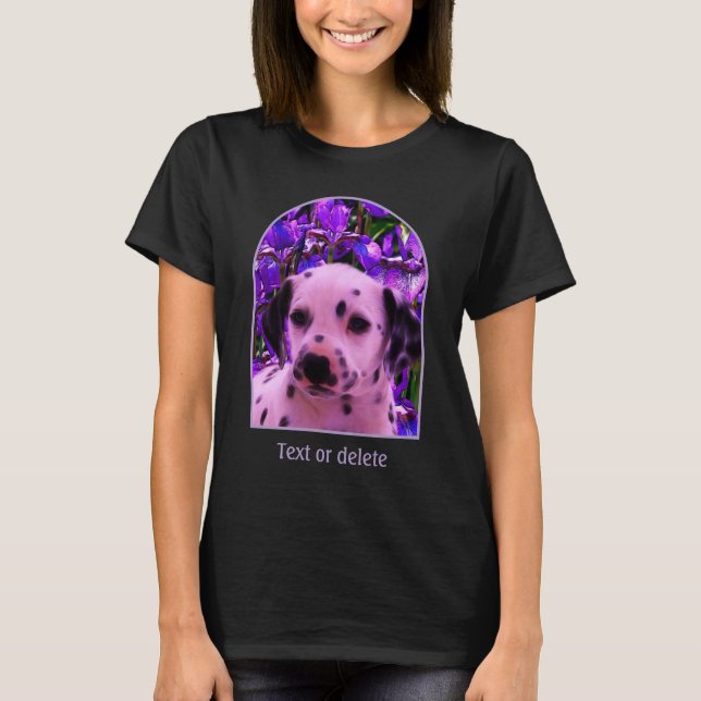 Dalmatian Puppy Iris Flowers Dog Art  T Shirt (Framsida)