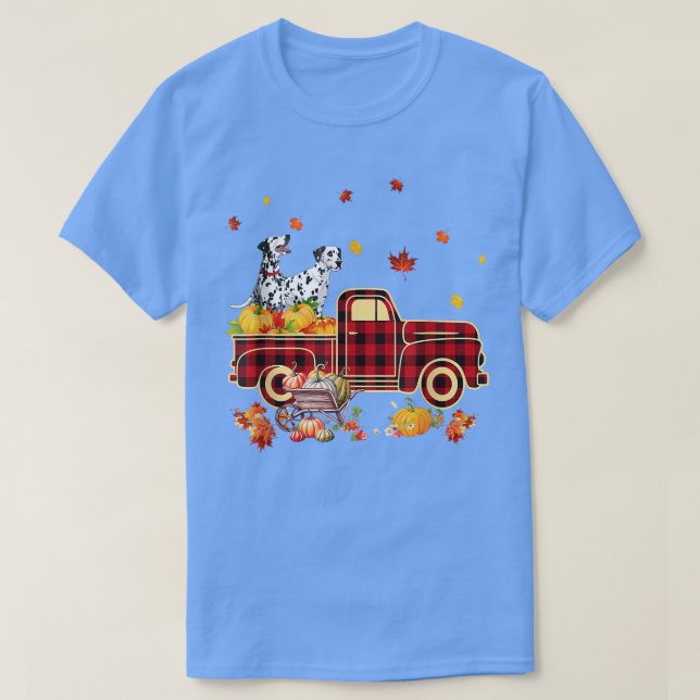 Dalmatian Riding Truck Pumpkin Autumn Leaves Fall  T Shirt (Design framsida)