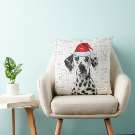 Dalmatian Santa Hund Voff Vattenfärg Jul Kudde