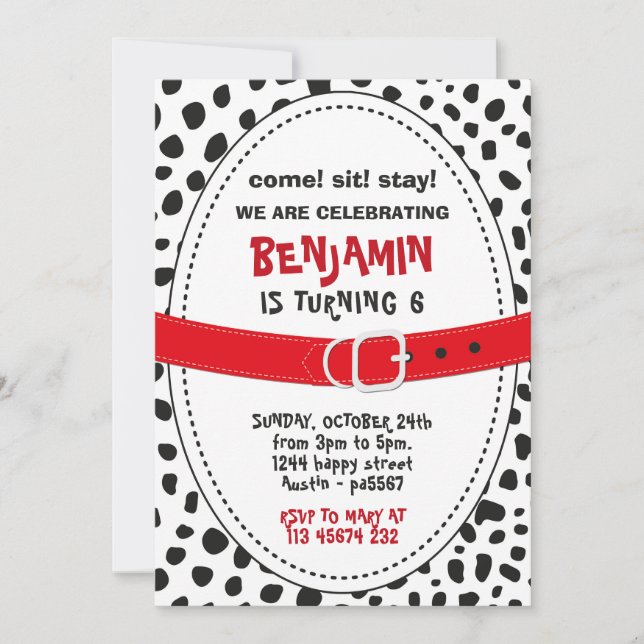 Dalmatian Spots Invitation for Birthday Party Dog  Inbjudningar (Framsida)