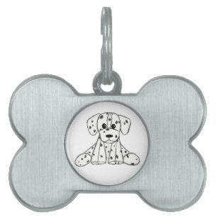 Dalmatian stoppad hund ritning kontur enkel svart ID-bricka husdjur