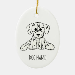 Dalmatian stoppad hund ritning kontur enkel svart julgransprydnad keramik