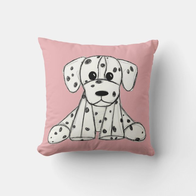 Dalmatian stoppad hund ritning kontur enkel svart kudde (Framsida)