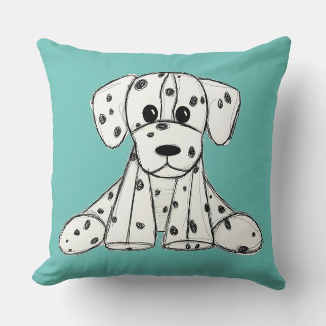 Dalmatian stoppad hund ritning kontur enkel svart kudde (Framsida)