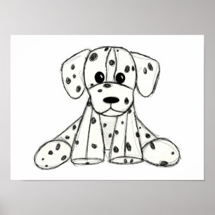 Dalmatian stoppad hund ritning kontur enkel svart poster
