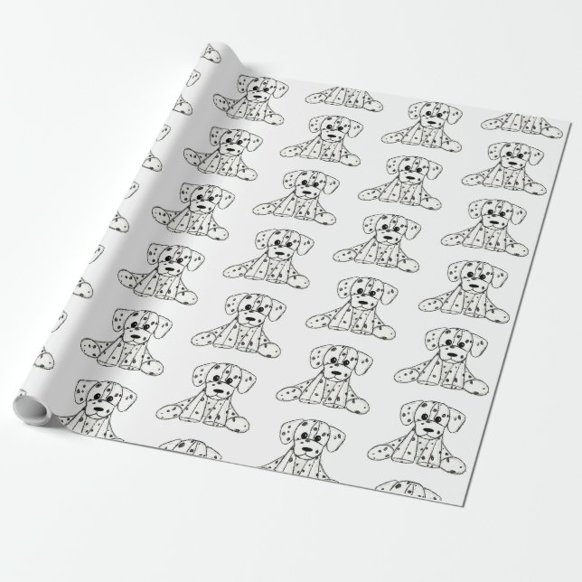 Dalmatian stoppad hund ritning kontur enkel svart presentpapper (Utrullad)