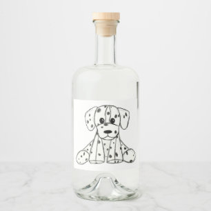 Dalmatian stoppad hund ritning kontur enkel svart spritflaskor etikett