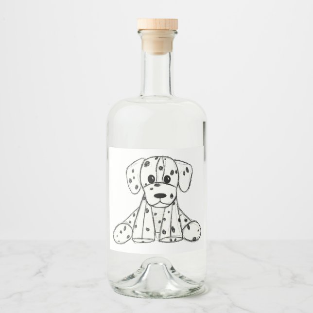 Dalmatian stoppad hund ritning kontur enkel svart spritflaskor etikett (Framsida)