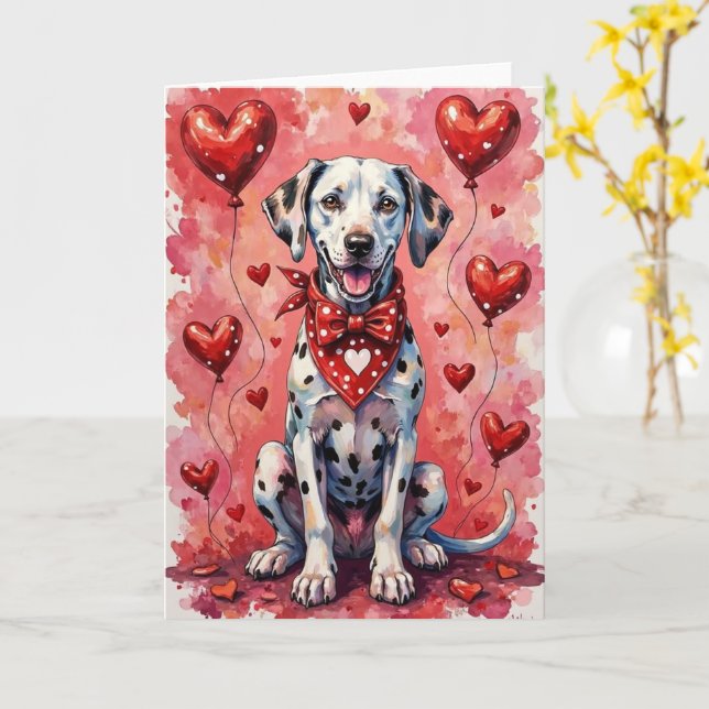 Dalmatian Valentine’s Day Dog with Hearts Red Kort (Gul blomma)