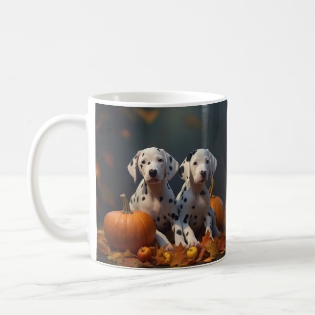 Dalmatian-valp Höstglädje Pumpa  Kaffemugg (Vänster)
