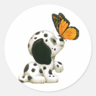 Dalmatian valp med fjärilen runt klistermärke