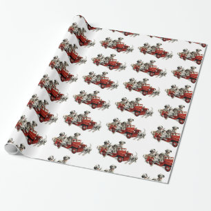 Dalmatian valper med avfyrar lastbilen presentpapper