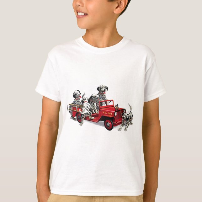 Dalmatian valper med avfyrar lastbilen tee shirt (Framsida)