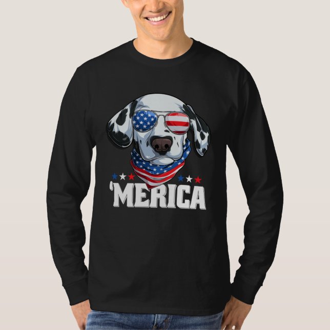 Dalmatian Wearing America Glasses  Dog Dalmatian O T Shirt (Framsida)