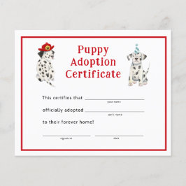 Dalmatians Boy Party Puppy Adoption Certificate
