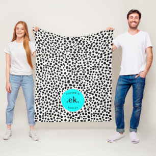 Dalmatians Hund Abstrakt Mönster Aqua Blå Monogram Fleecefilt