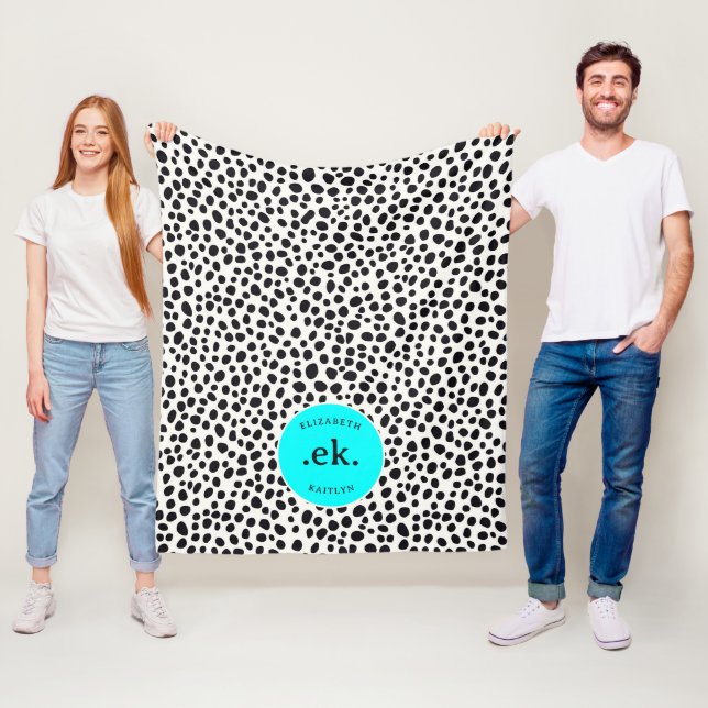 Dalmatians Hund Abstrakt Mönster Aqua Blå Monogram Fleecefilt (På plats)