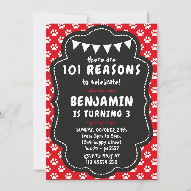Dalmatians Invitation for Birthday Party Puppy Dog Inbjudningar (Framsida)