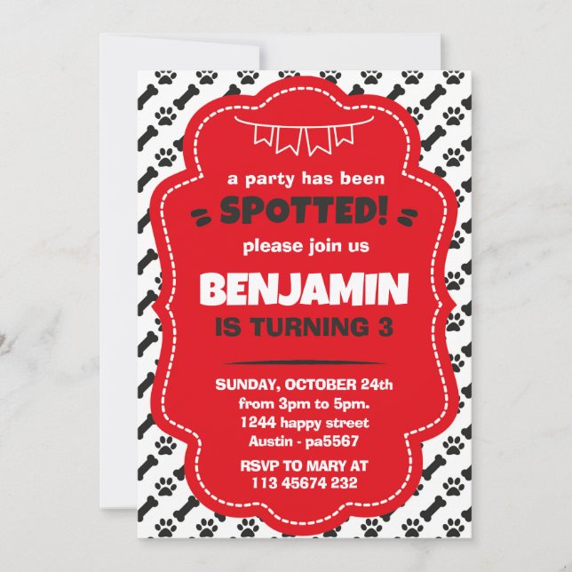 Dalmatians Invitation for Birthday Party Puppy Dog Inbjudningar (Framsida)