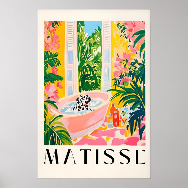 Dalmatiansk hund i badkar Konsttryck Matisse-inspi Poster (Framsidan)