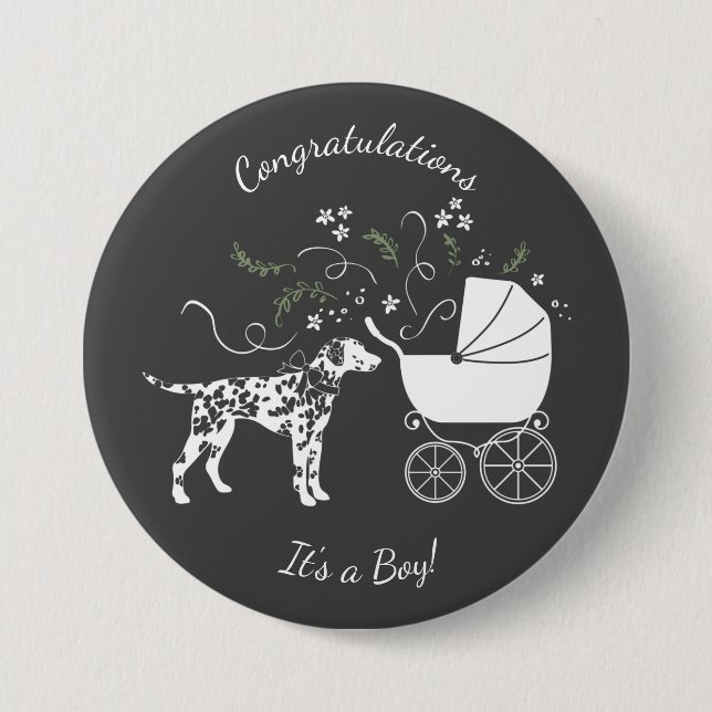 Dalmatien Baby Shower Hund Silhouette Knapp (Framsida)