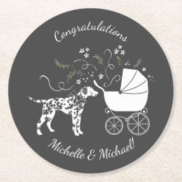 Dalmatien Baby Shower Hund Silhouette Underlägg Papper Rund