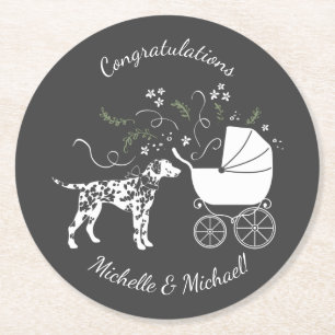Dalmatien Baby Shower Hund Silhouette Underlägg Papper Rund