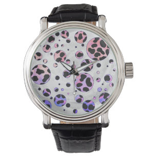 Dalmatien Black and Rosa Polka Dot Print Armbandsur