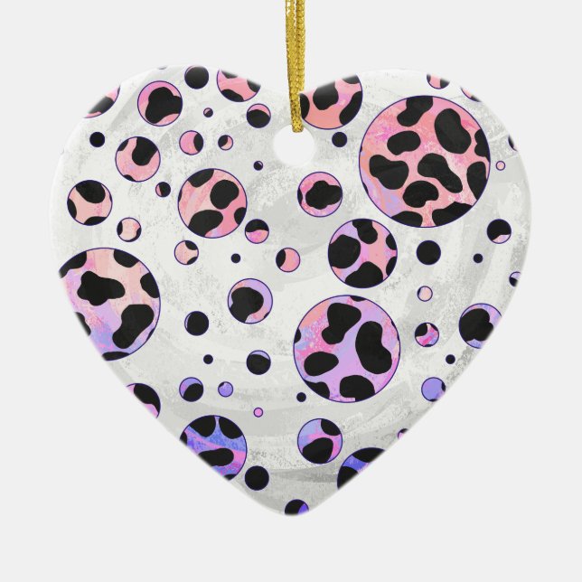 Dalmatien Black and Rosa Polka Dot Print Julgransprydnad Keramik (Framsidan)