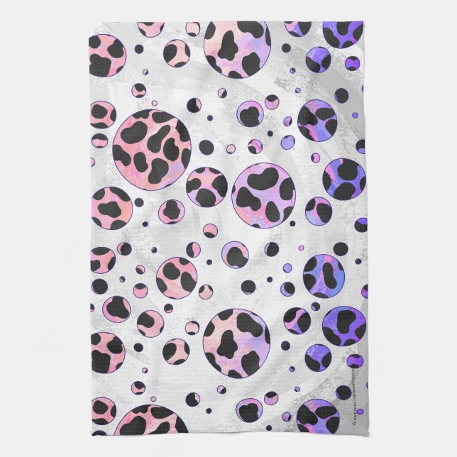 Dalmatien Black and Rosa Polka Dot Print Kökshandduk (Vertikal)