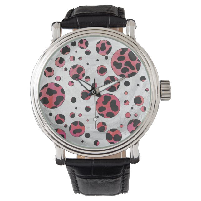 Dalmatien Black och Red med Polka dots Armbandsur (Framsida)