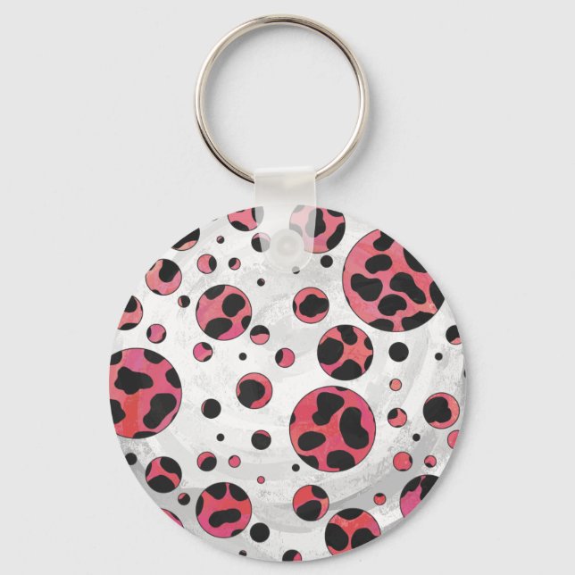 Dalmatien Black och Red med Polka dots Nyckelring (Framsida)