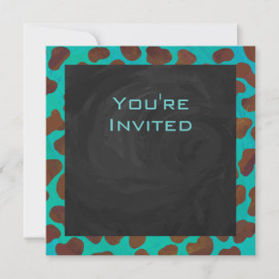 Dalmatien Brown och Teal med Monogram Inbjudningar