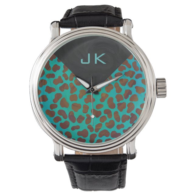 Dalmatien Brown och Teal Print Armbandsur (Framsida)